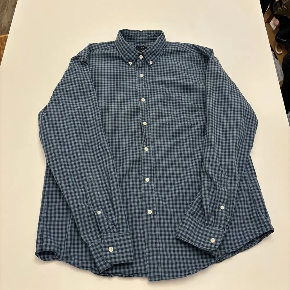 J.Crew Men's XL Blue Gingham Check Long Sleeve Button Down Cotton Shirt